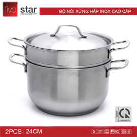 Bộ nồi hấp Inox 3 đáy Fivestar đường kính 24cm dùng bếp từ, bảo hành 5 năm