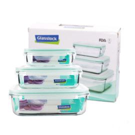 Bộ 3 hộp thủy tinh chữ nhật 400, 1000 và 2000ml Glasslock GL135 xuất xứ Hàn Quốc
