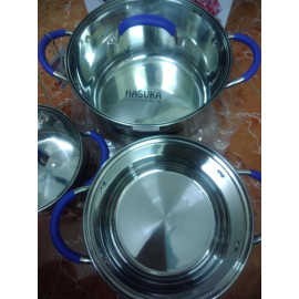 Bộ 3 nồi Inox 16 - 20 - 24cm Hasuka Nhật Bản nắp kính dùng bếp từ - Bảo hành 12 tháng