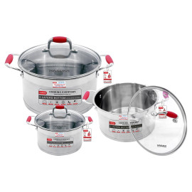 Bộ 3 nồi 5 đáy Inox cao cấp 304 Hasuka nắp kính dùng bếp từ