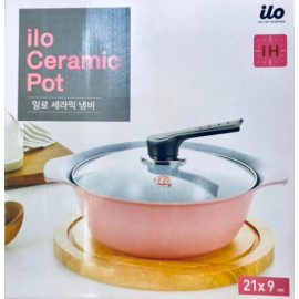 Nồi Ceramic vân đá đáy từ ILO Kitchen Hàn Quốc 24cm nắp kính - Hồng