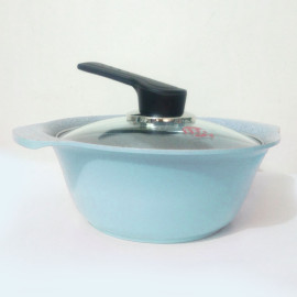 Nồi Ceramic vân đá đáy từ ILO Kitchen Hàn Quốc 27cm nắp kính - Xanh