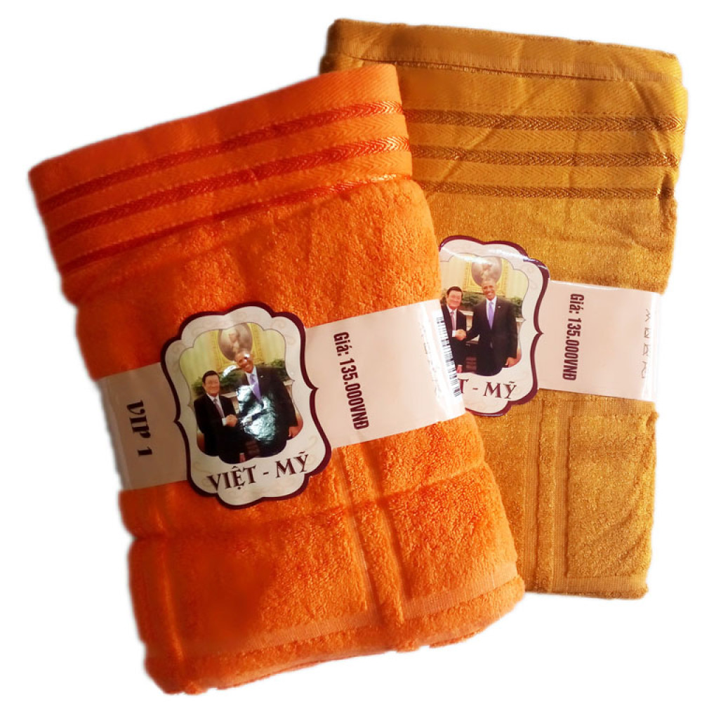 Bộ 2 khăn tắm xơ tre Việt Mỹ cao cấp - Cam Vàng