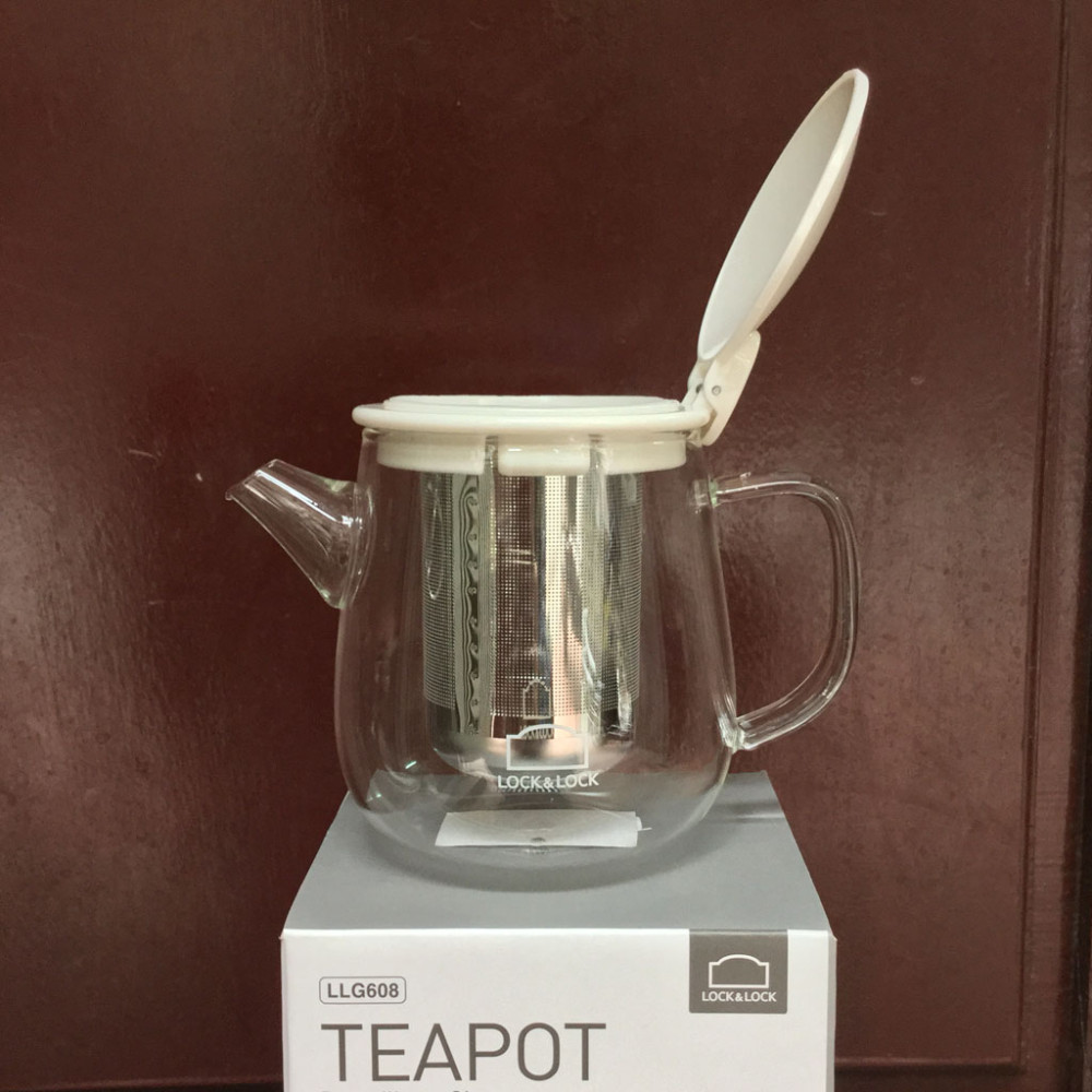 Bình lọc trà thủy tinh có tay cầm Lock&lock Teapot LLG608 400ml nắp trắng