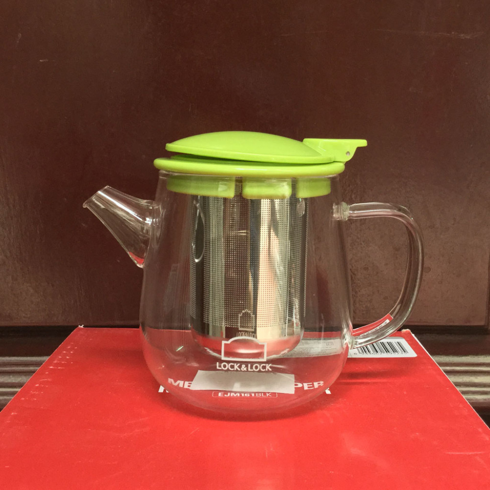 Bình lọc trà thủy tinh có tay cầm Lock&lock Teapot LLG608 400ml nắp xanh lá