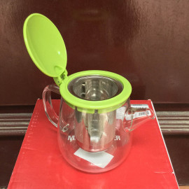 Bình lọc trà thủy tinh có tay cầm Lock&lock Teapot LLG608 400ml nắp xanh lá