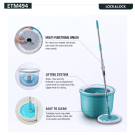 Bộ lau nhà xoay tay 360 độ Lock&Lock Corner ETM494 kèm 2 bông lau