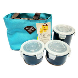 Bộ 3 hộp đựng cơm và túi giữ nhiệt Lock&lock HAF100B3 - Xanh biển