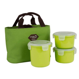Bộ 3 hộp đựng cơm và túi giữ nhiệt Lock&lock HAF100G3 - Xanh lá
