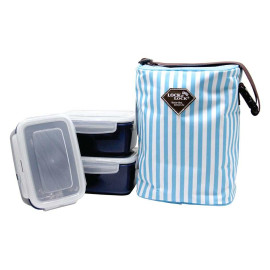 Bộ 3 hộp đựng cơm và túi giữ nhiệt Lock&Lock HAF101B3 630ml (Xanh)