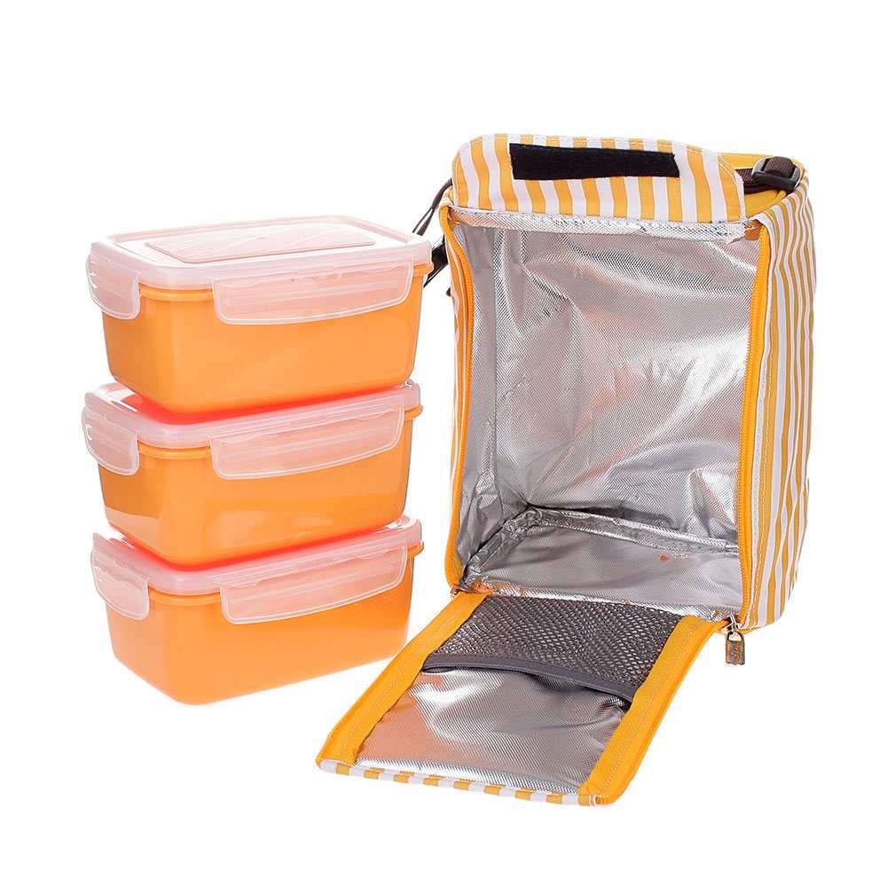 Bộ 3 hộp đựng cơm và túi giữ nhiệt Lock&Lock HAF101Y3 630ml ( Vàng cam)