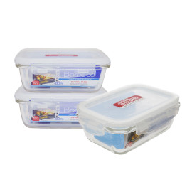 Bộ 3 hộp thủy tinh chịu nhiệt chữ nhật 430ml Lock&lock LLG424 - Hàng chính hãng
