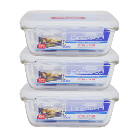Bộ 3 hộp thủy tinh chịu nhiệt chữ nhật 430ml Lock&lock LLG424 - Hàng chính hãng
