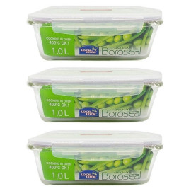 Bộ 3 hộp thủy tinh chịu nhiệt chữ nhật Lock&Lock LLG445 dung tích 1000ml