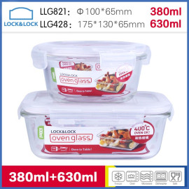 Bộ 2 hộp thủy tinh chịu nhiệt Lock&Lock 380ml và 630ml