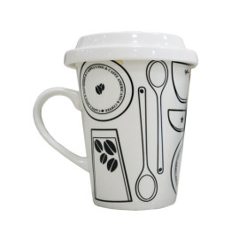 Ly sứ có nắp đậy và quai Lock&lock Merry & Funny SLB008C 370ml - Lunch