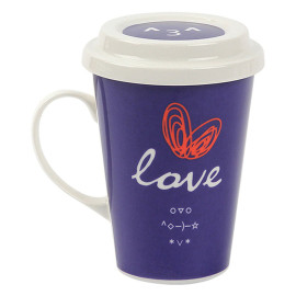 Ly sứ có nắp đậy và quai Lock&lock Merry & Funny SLB007A 370ml - Love tím