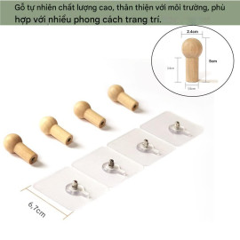 Bộ 4 Móc Gỗ Treo Đồ Dính Tường SHR-4135