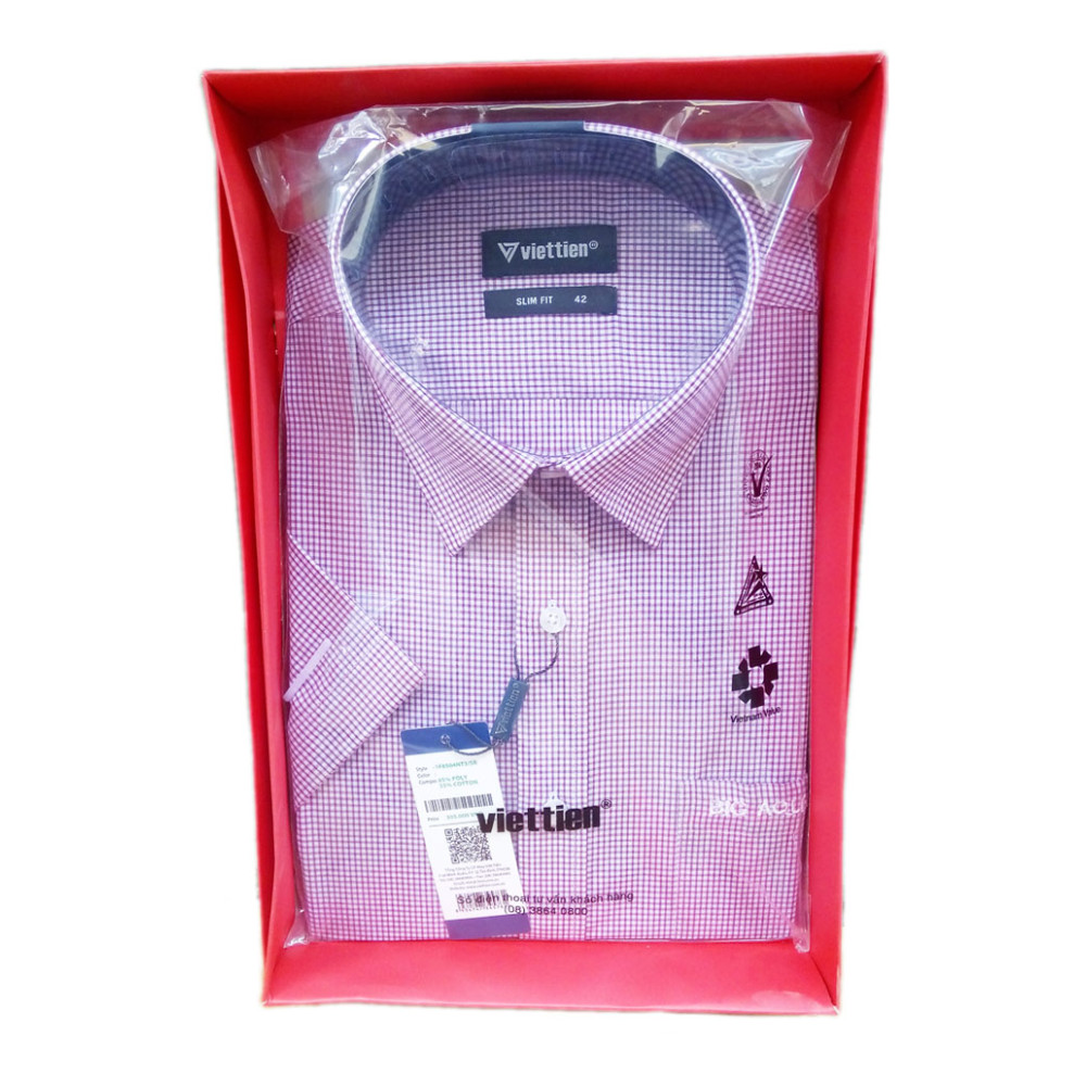 Áo sơ mi Nam Slim fit Việt Tiến ngắn tay (caro đỏ)