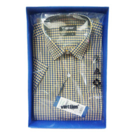 Áo sơ mi Nam SlimFit Việt Tiến Sharp J-tech ngắn tay caro vàng xanh