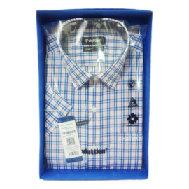 Áo sơ mi Nam SlimFit Việt Tiến Sharp J-tech ngắn tay caro xanh nâu