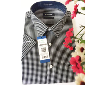Áo sơ mi Nam SlimFit Việt Tiến Sharp J-tech ngắn tay caro đen trắng