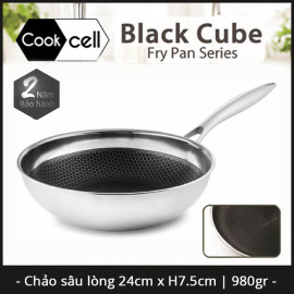 Chảo chống dính sâu lòng Inox 304 đường kính 24cm T&K Blackcube nhập khẩu Hàn Quốc dùng bếp từ, bảo hàng 24 tháng