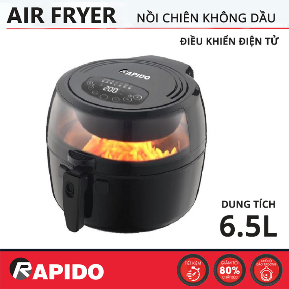 Nồi chiên không dầu điện tử Rapido dung tích 6.5L RAF6.5D chính hãng, bảo hành 12 tháng