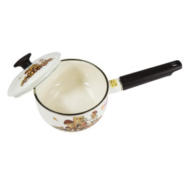 Quánh thép Nippon tráng men hoa văn gấu 16cm Fujihoro Nhật Bản FTCV-16S đáy từ