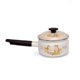 Quánh thép Nippon tráng men hoa văn con mèo 16cm Fujihoro Nhật Bản Kit-300 đáy từ tặng thêm nắp nhựa