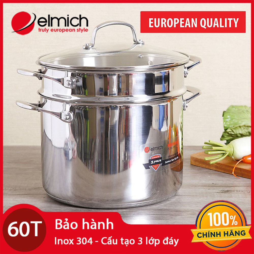 Bộ nồi xửng hấp Inox 304 Elmich Premium 24cm hàng chính hãng nhập khẩu, bảo hành 5 năm