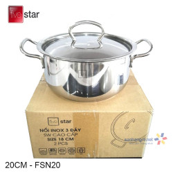 Nồi 3 Đáy Sandwich Inox 430 Fivestar 20cm Dùng Cho Bếp Từ FSN20