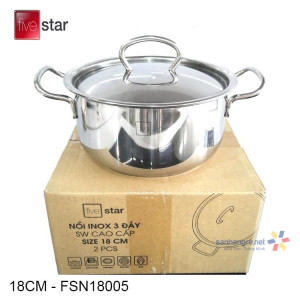 Nồi 3 Đáy Inox 430 Fivestar 18cm Dùng Cho Bếp Từ FSN18005