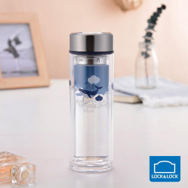 Bình lọc trà thủy tinh chịu nhiệt Lock&Lock LLG627BLU dung tích 320ml hoa tiết cá xanh