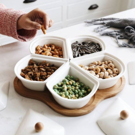 Bộ Thố Mứt Tết Hạt Dưa 6 Món Gỗ Sứ DQ0123-1