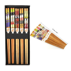 Hộp 5 đôi đũa tre mẫu họa tiết hoa văn Geisha Nhật Bản 22.5cm