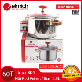Nồi Inox 304 Red Velvet Elmich 18cm 2.5L 2355267 dùng bếp từ xuất xứ CH Séc, bảo hành 5 năm