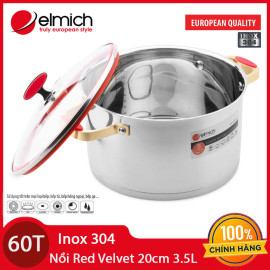 Nồi Inox 304 Red Velvet Elmich 20cm 3.5L 2355268 dùng bếp từ xuất xứ CH Séc, bảo hành 5 năm