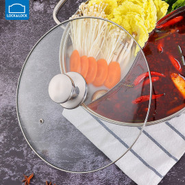Nồi lẩu 2 ngăn Inox 304 Lock&Lock LCM2288 đường kính 28cm vung kính tặng 2 muôi lẩu inox