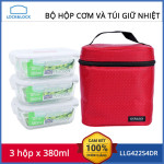 Bộ túi giữ nhiệt và 3 hộp thủy tinh chịu nhiệt Lock&Lock Oven Glass LLG422S4DR màu đỏ - Hàng chính hãng