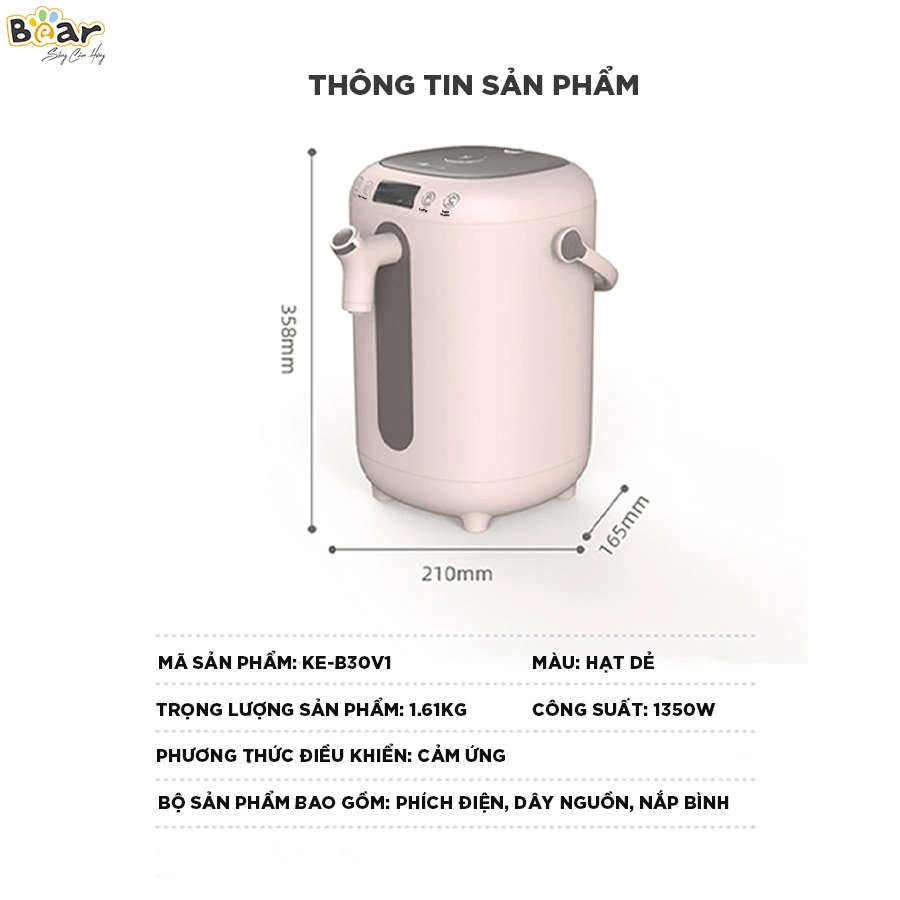 Bình thủy điện thông minh Bear KE-B30V1 dung tích 3 lít