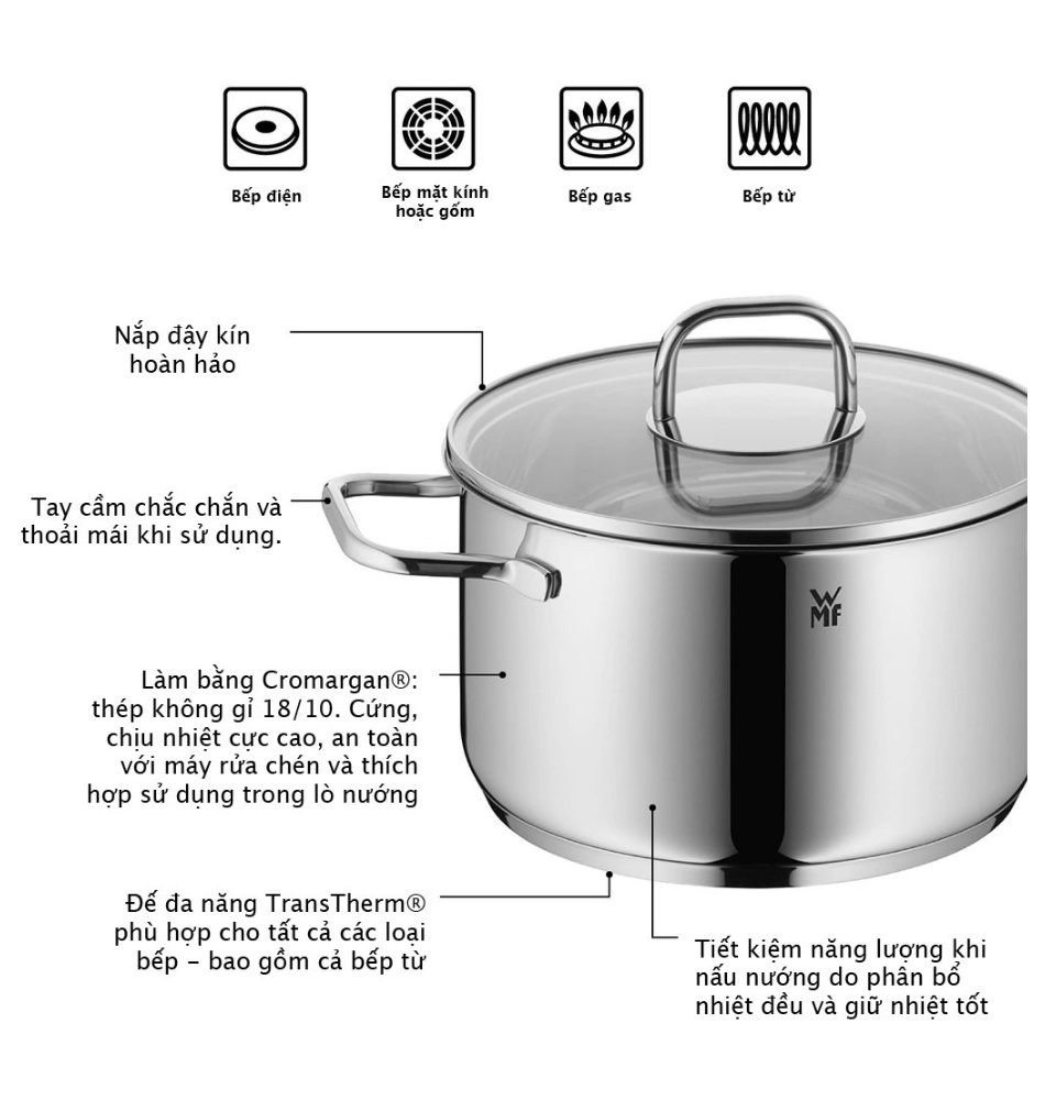 Nồi Inox 18/10 cao cấp WMF Inspiration 20cm hàng Đức