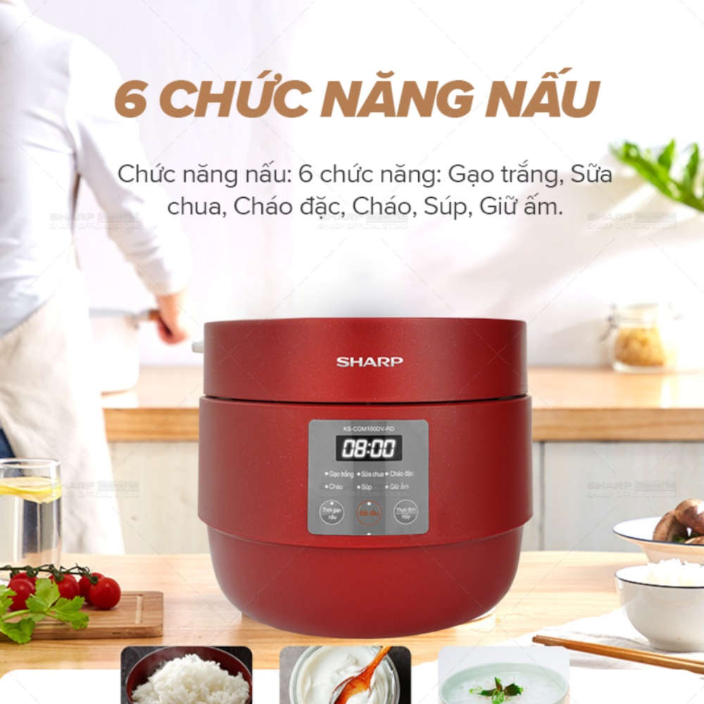 Nồi cơm điện tử Sharp KS-COM100DV-RD dung tích 1 lít