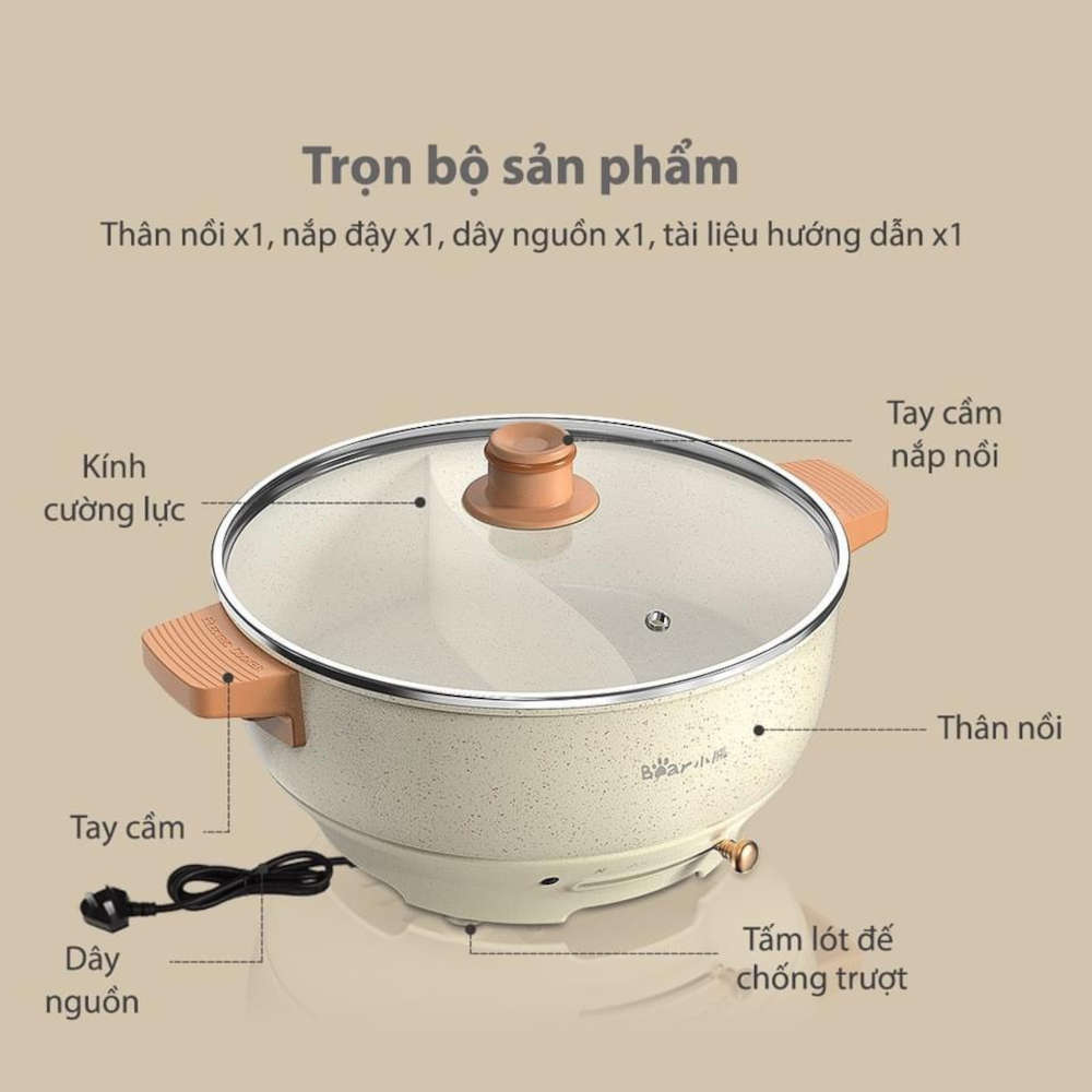 Nồi lẩu điện Uyên Ương 2 ngăn Bear DHG-C50K1