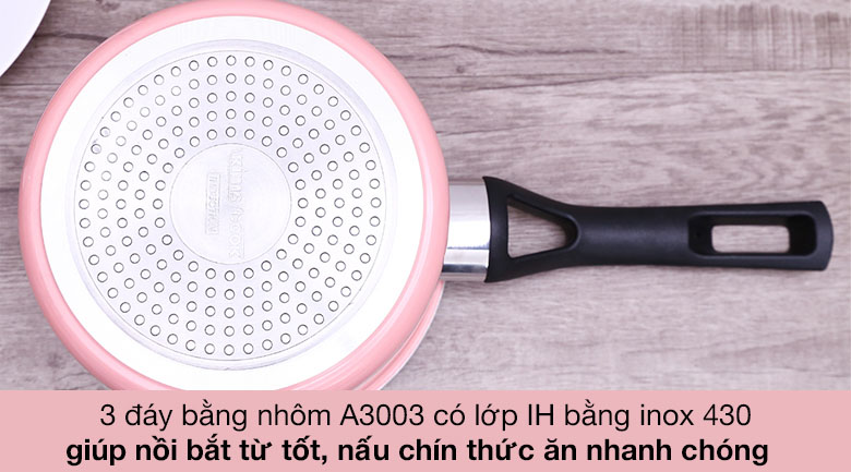 Quánh hợp kim nhôm chống dính vân đá đáy từ nắp kính Kims Cook 16cm EARM316H