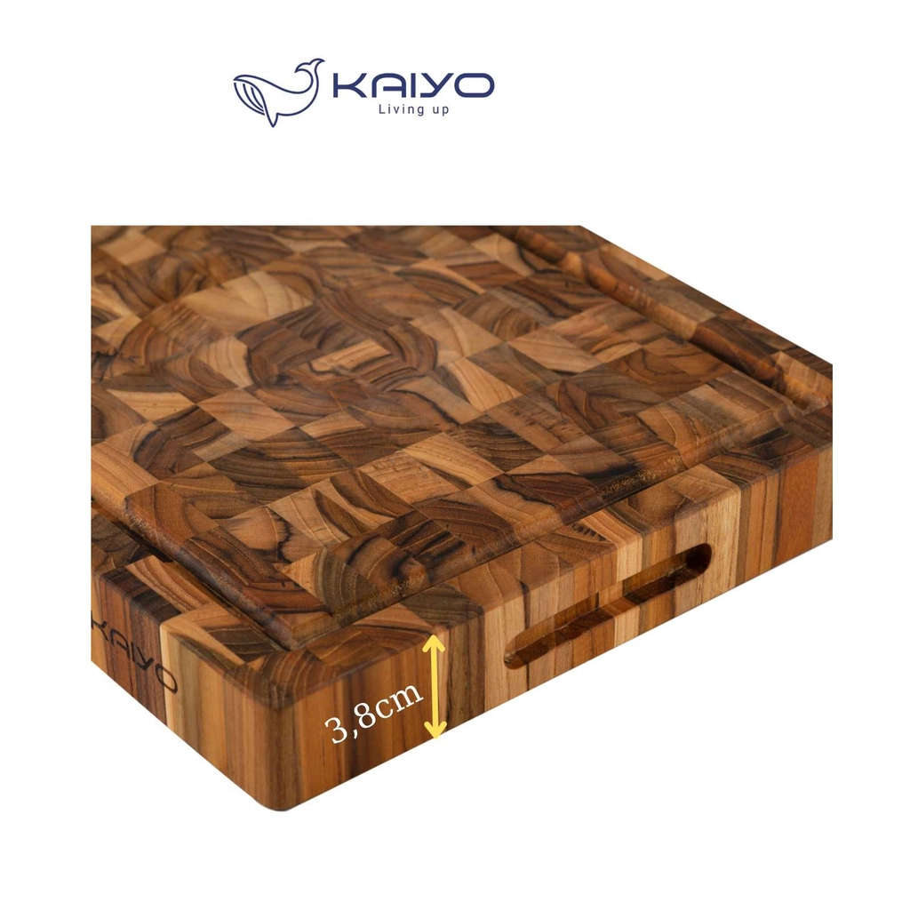 Thớt chặt gỗ Teak Kaiyo đầu cây chữ nhật 35x25x3.8cm