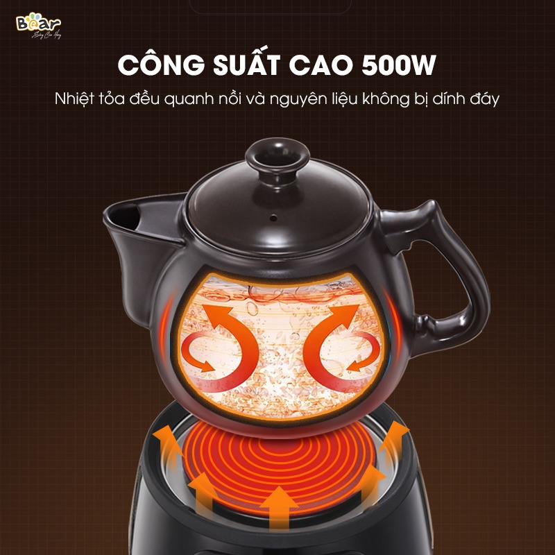 Ấm sắc thuốc cắm điện tự động Bear 3,5L bản menu Việt, bảo hành 18 tháng