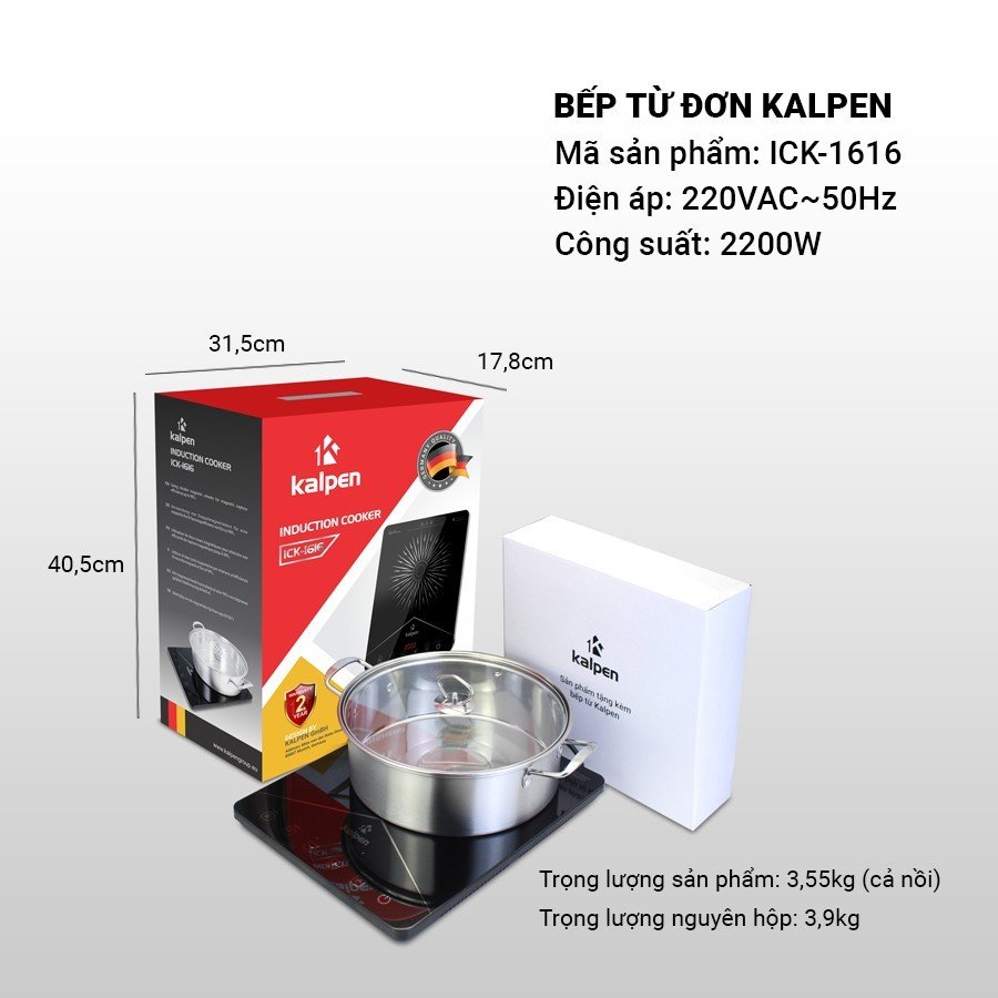 Bếp từ đơn cao cấp Kalpen ICK-1616 công suất 2200W tặng Nồi Inox 28cm