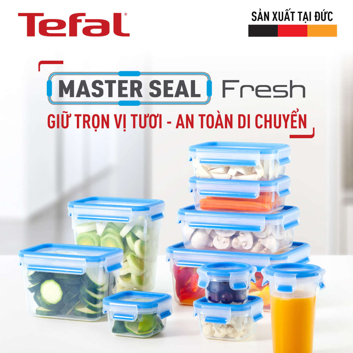 Hộp nhựa vuông 1.1L Tefal Masterseal Fresh K3021322, sản xuất tại Đức