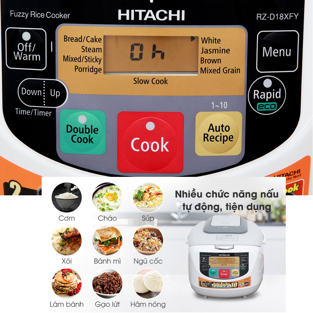Nồi cơm điện tử 1.8L Hitachi RZ-D18GFY chế độ nấu Double Cook, nhập khẩu Thái Lan